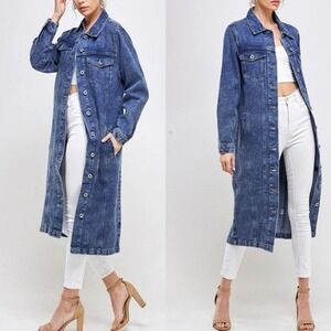 Blue Age NEW Women's XL Longline Dark‎ Blue Denim Duster Boho Jacket Maxi Coat
